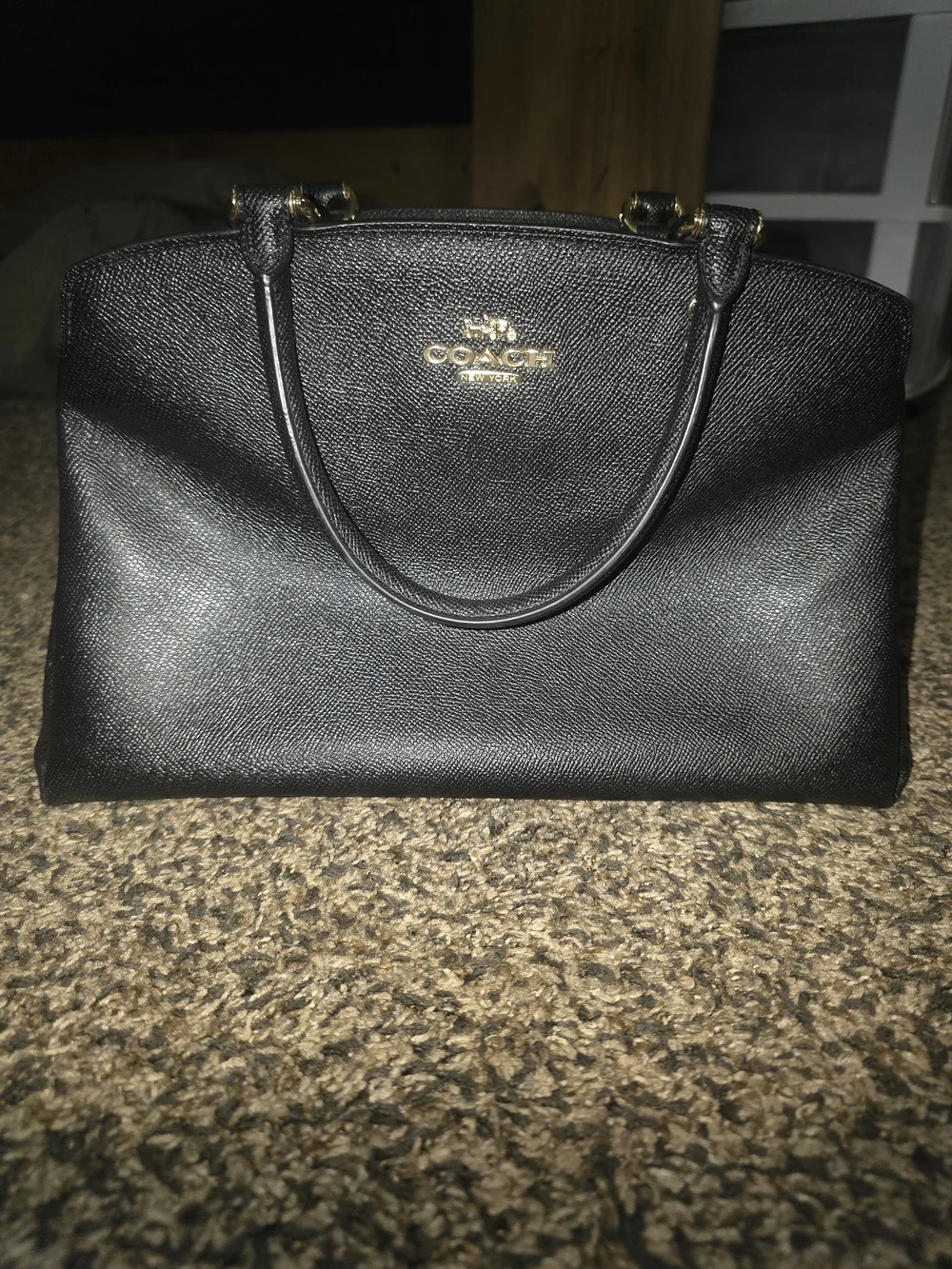 Coach Black Leather Dome Satchel with Gold Logo